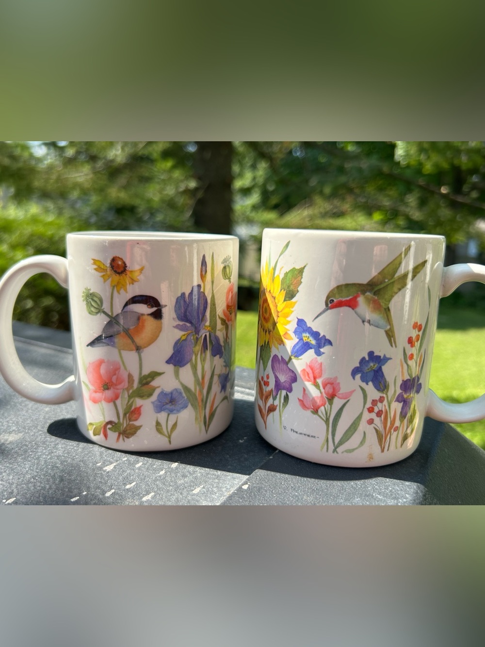 Vintage Mugs Valarie Pfeiffer Floral Bird Ceramic Coffee Cups Cottagecore  2